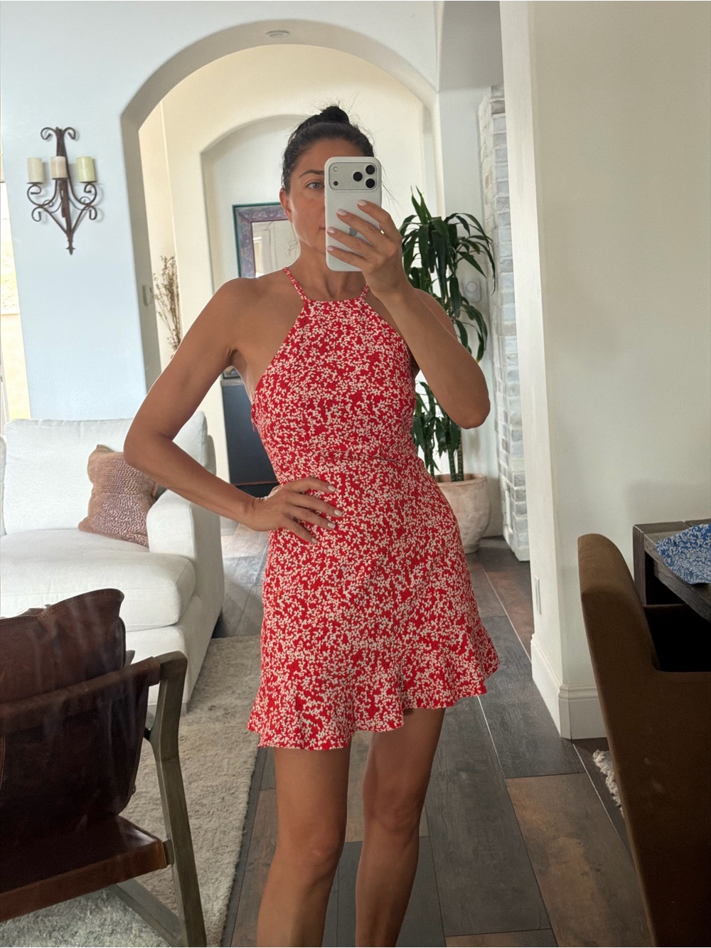 Zara Red Floral Halter Mini Dress - Picture 3 of 6